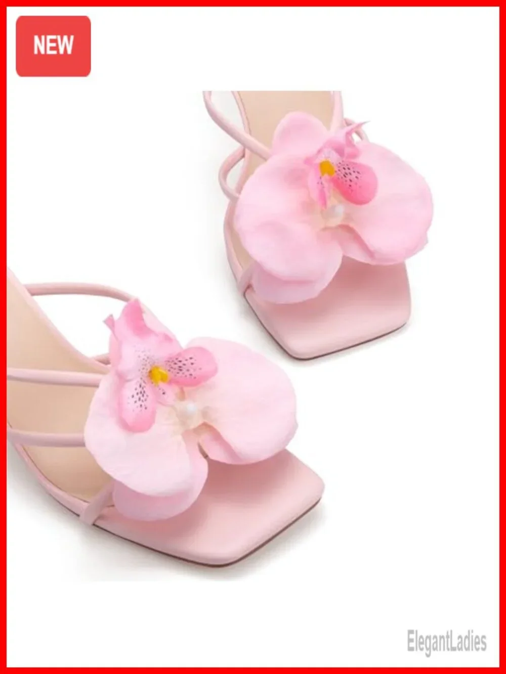 Kitten Heel Strappy Floral Slide Sandals Square Open Toe Slip On